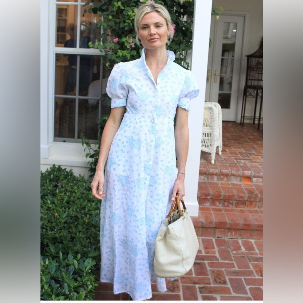 Julia Armory Blue Floral Shirt Dress in Robin’s Egg Tulip. Size S.